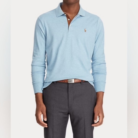 Polo Ralph Lauren (Size L) Men's Blue Button Slim Fit Soft Cotton LS Polo Shirt - Picture 13 of 15